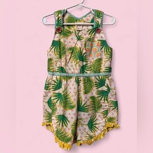 Wild Flowers Girls Tropical Palm Print Romper Polka Dot Ruffle Hem | Size 6